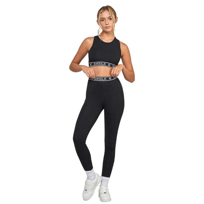 Black - Pack Shot - SikSilk Womens-Ladies Essential Tape Sports Bra