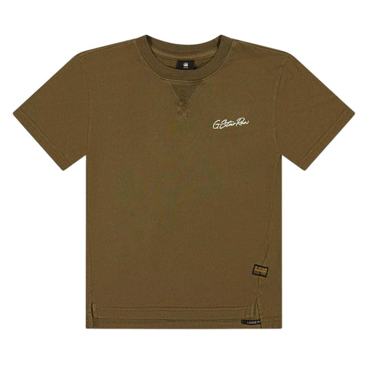 Dark Olive - Front - G-Star Childrens-Kids Logo Cotton T-Shirt