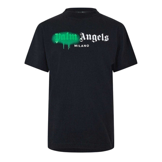 Black-Green - Front - Palm Angels Mens Milano Spray Logo T-Shirt