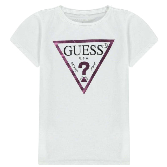 White - Front - Guess Girls Core Logo T-Shirt