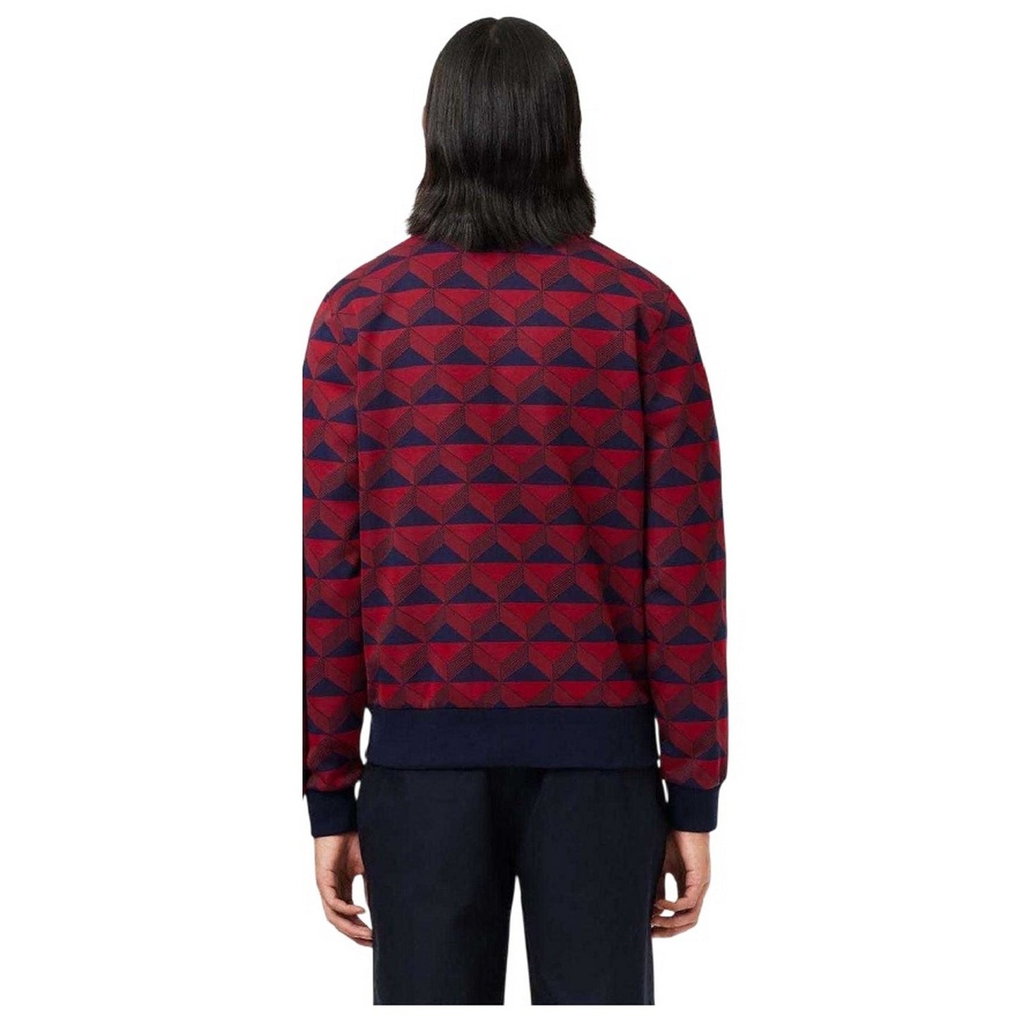 Red-Black Print - Back - Lacoste Mens Robert George Motif Jacquard Full Zip Sweatshirt