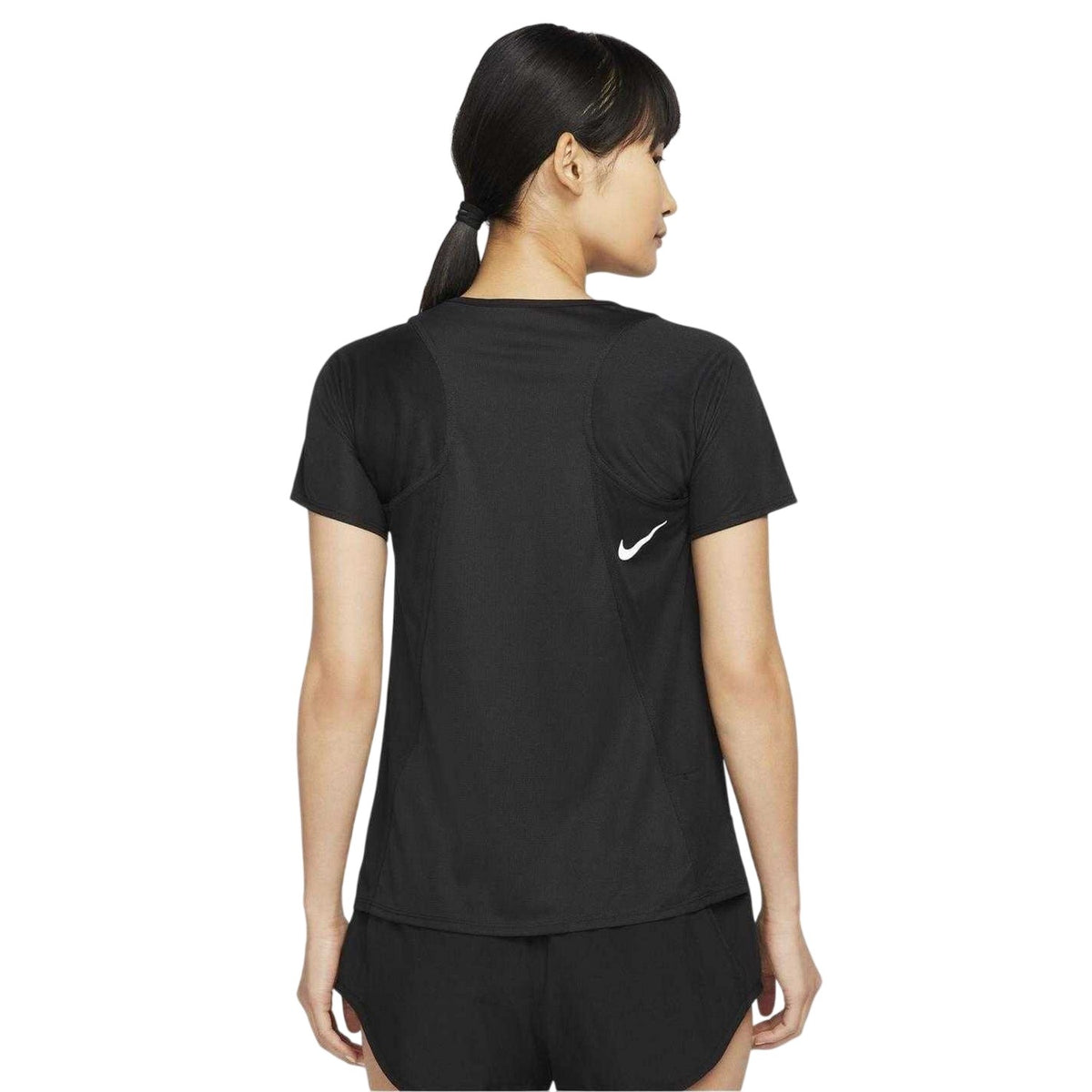 Black - Back - Nike Womens-Ladies Dri-FIT Short-Sleeved Racing Top