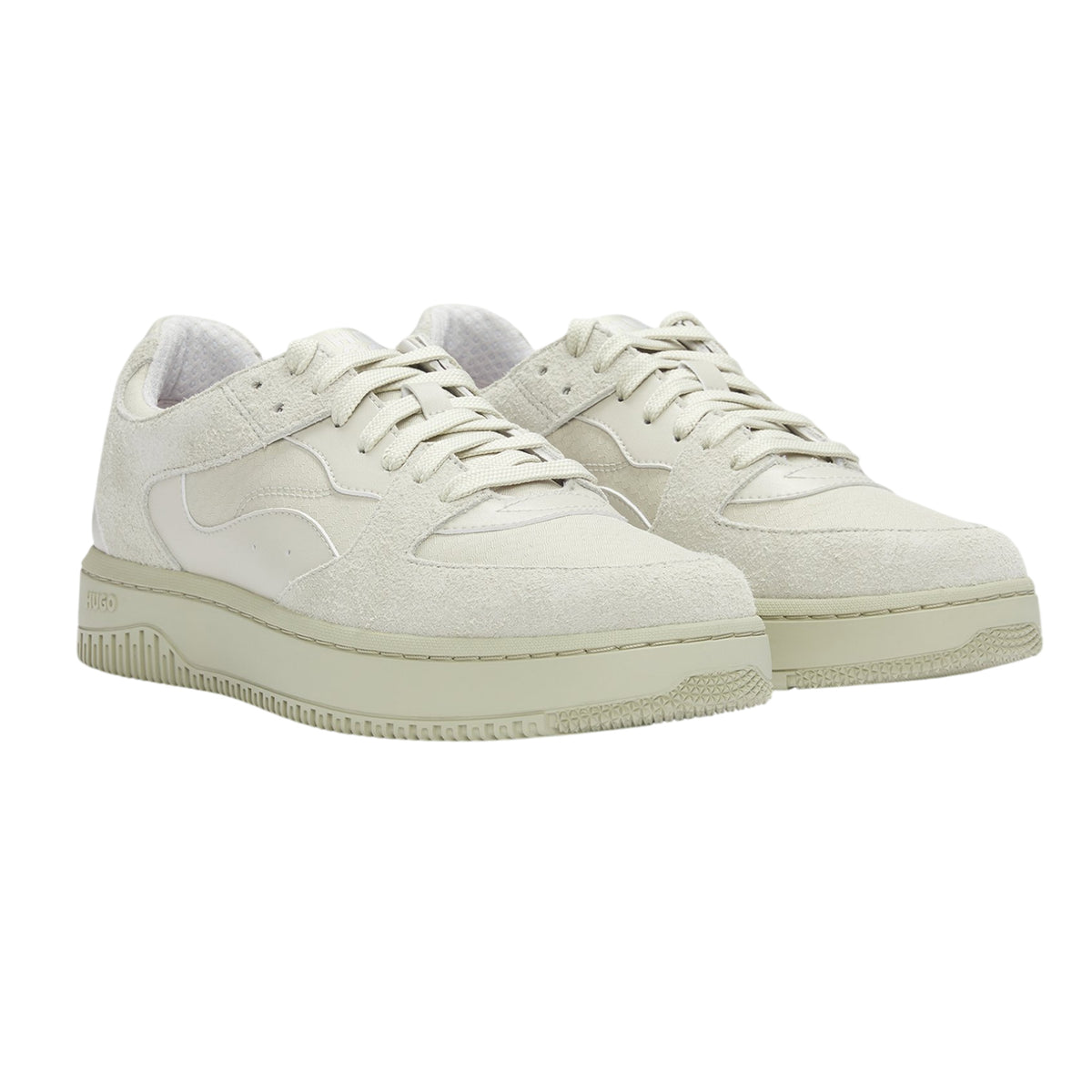 Light Beige - Pack Shot - Hugo Mens Leather Low Tennis Trainers
