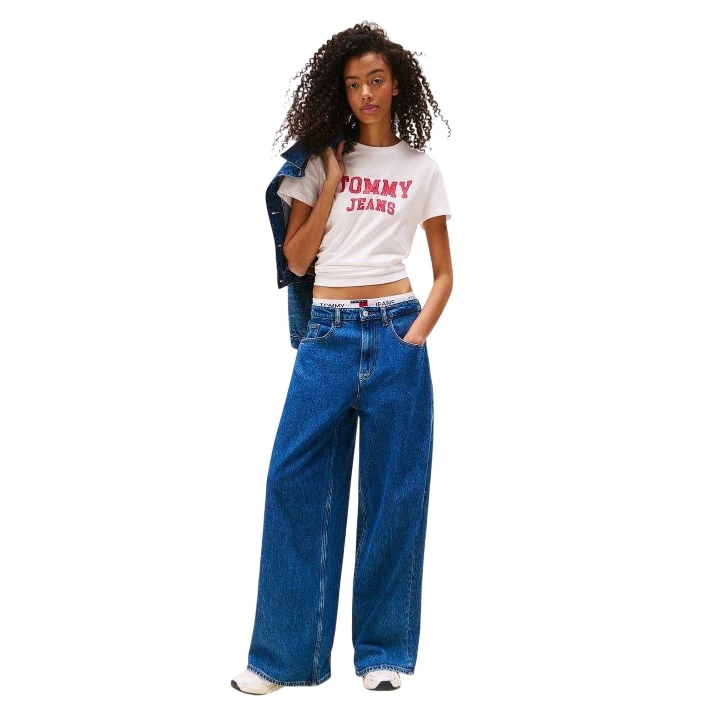 Ecru - Side - Tommy Jeans Womens-Ladies Varsity Logo T-Shirt