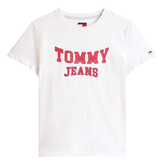 Ecru - Front - Tommy Jeans Womens-Ladies Varsity Logo T-Shirt