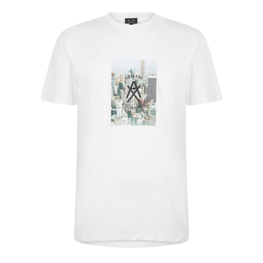Off White - Front - Armani Exchange Mens Skyline Crew Neck T-Shirt