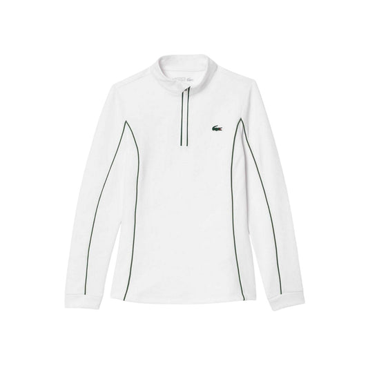 White-Green - Front - Lacoste Womens-Ladies Quarter Zip Tennis Sweatshirt