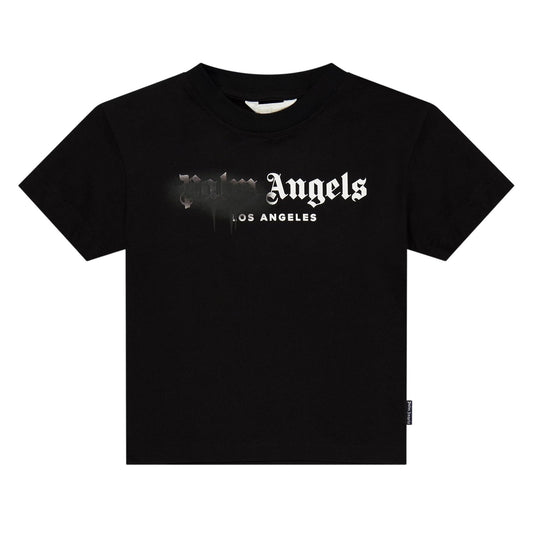 Black-Black - Front - Palm Angels Childrens-Kids Spray Logo T-Shirt