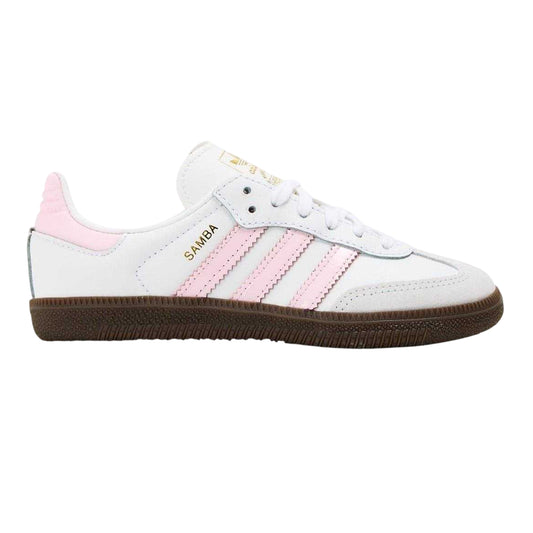 White-Pink - Front - Adidas Childrens-Kids Samba OG Leather Trainers