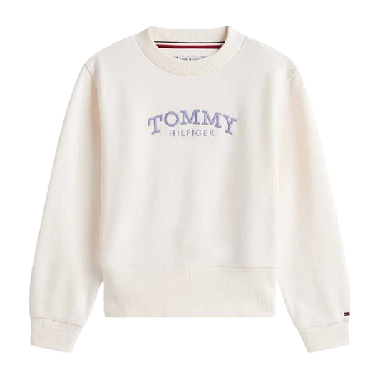 White - Front - Tommy Hilfiger Girls Lettering Embroidered Sweatshirt