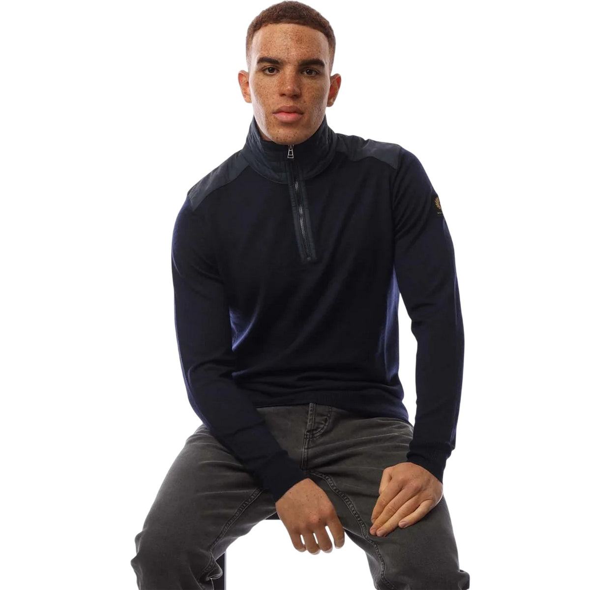 Navy - Lifestyle - Belstaff Mens Kilmington Quarter Zip Slim Jumper