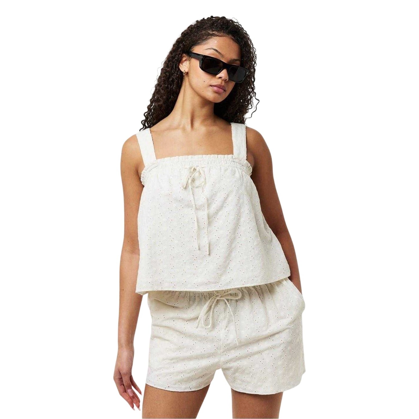 Vintage White - Lifestyle - Jack Wills Womens-Ladies Broderie Cotton Shirred Top