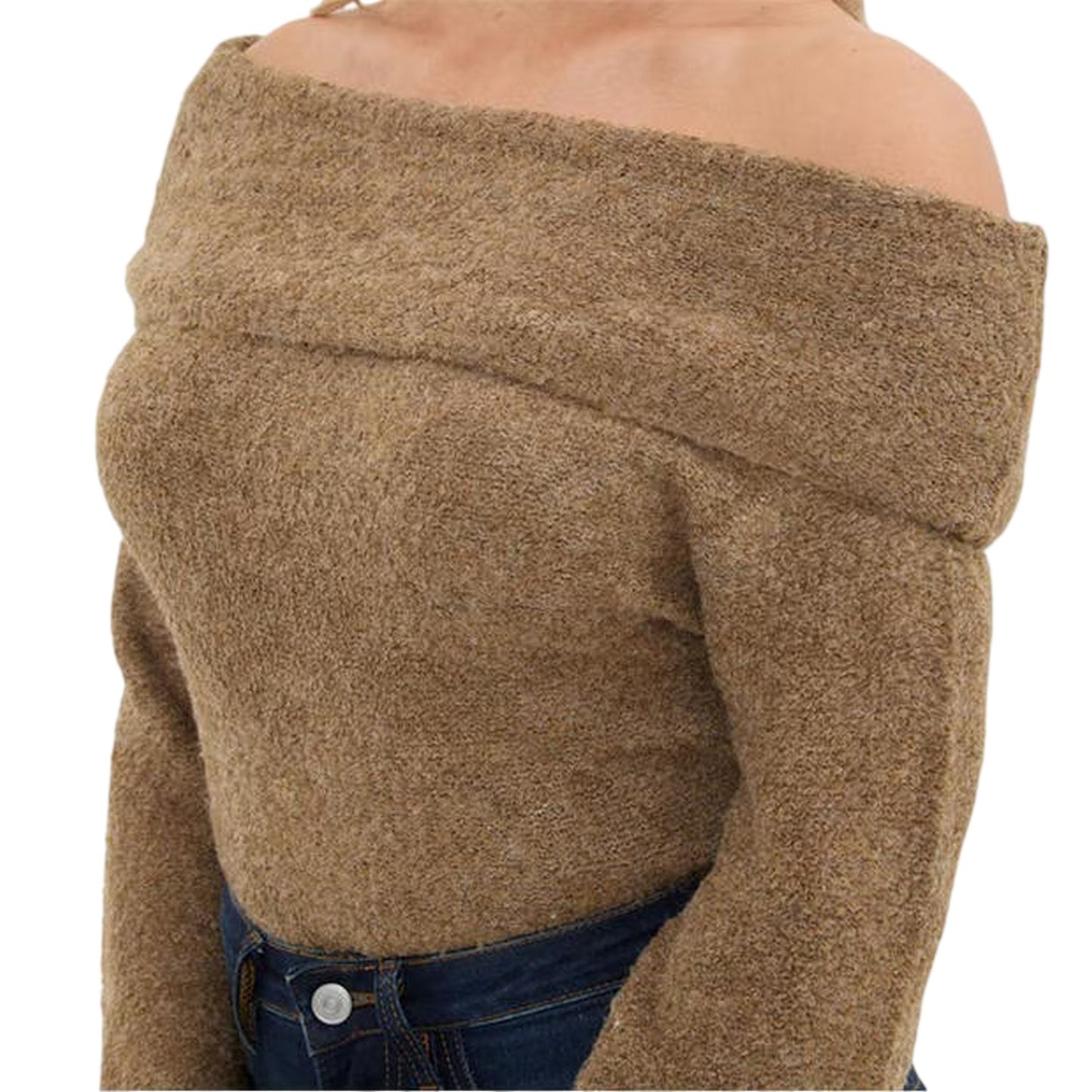 Camel - Side - I Saw It First Womens-Ladies Bouclé Bandeau Jumper