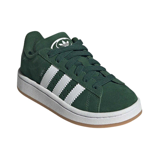 Green-White - Front - Adidas Childrens-Kids Campus 00s 3 Stripes Suede Flat Trainers