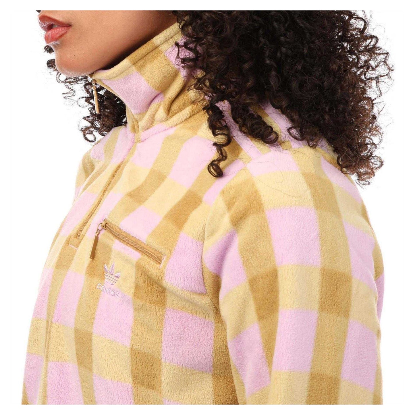 Beige-Brown - Back - Adidas Womens-Ladies Originals Gingham Polar Fleece Half Zip Sweatshirt