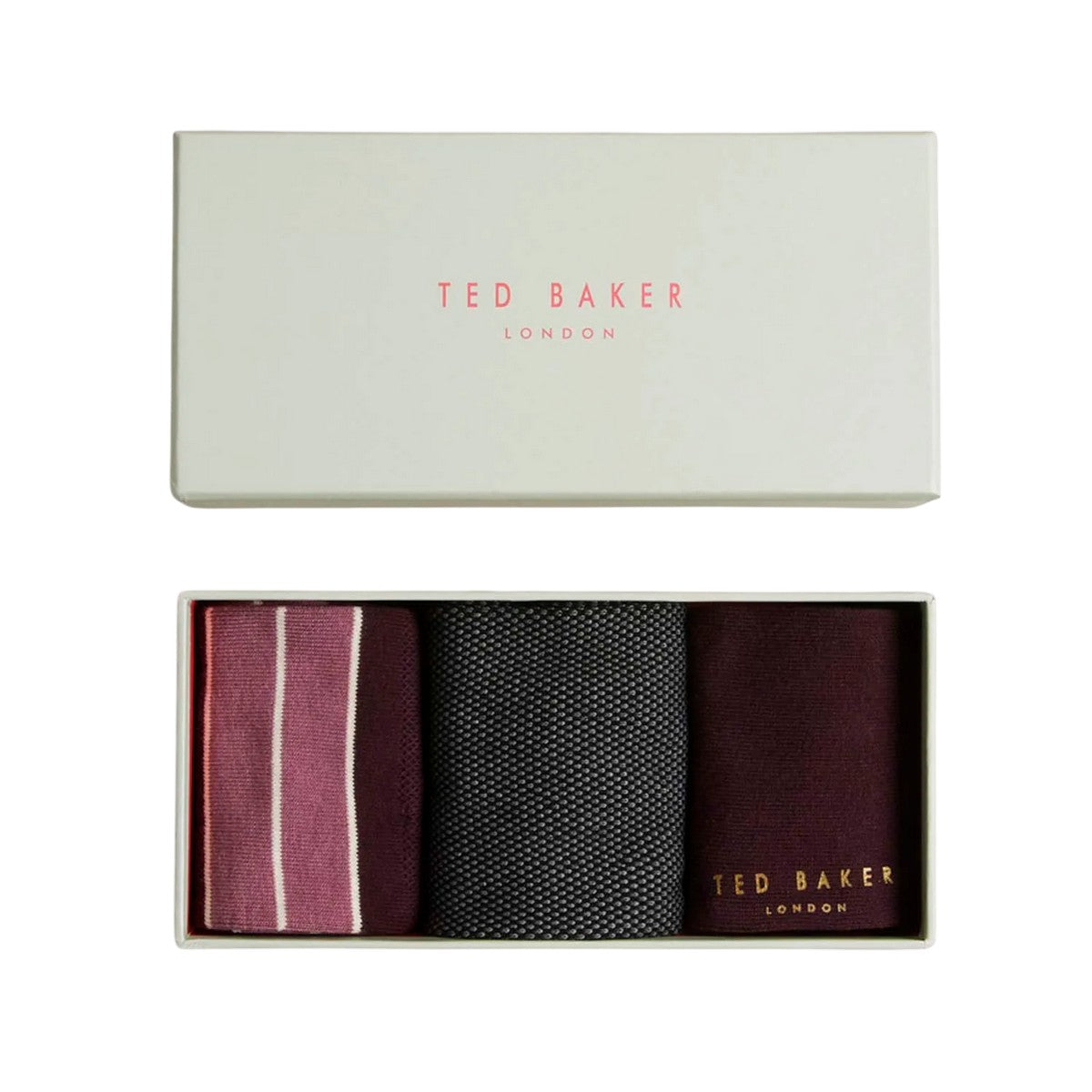 Black-Brown-Maroon - Side - Ted Baker Unisex Adult Dude Socks (Pack of 3)