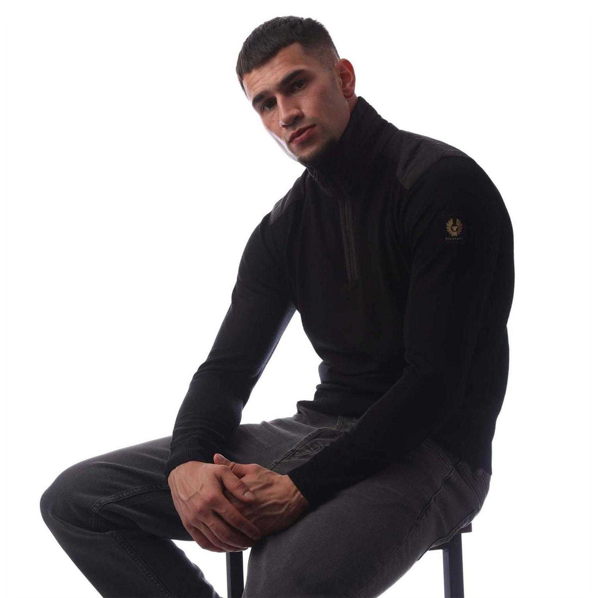 Black - Lifestyle - Belstaff Mens Kilmington Quarter Zip Slim Sweatshirt