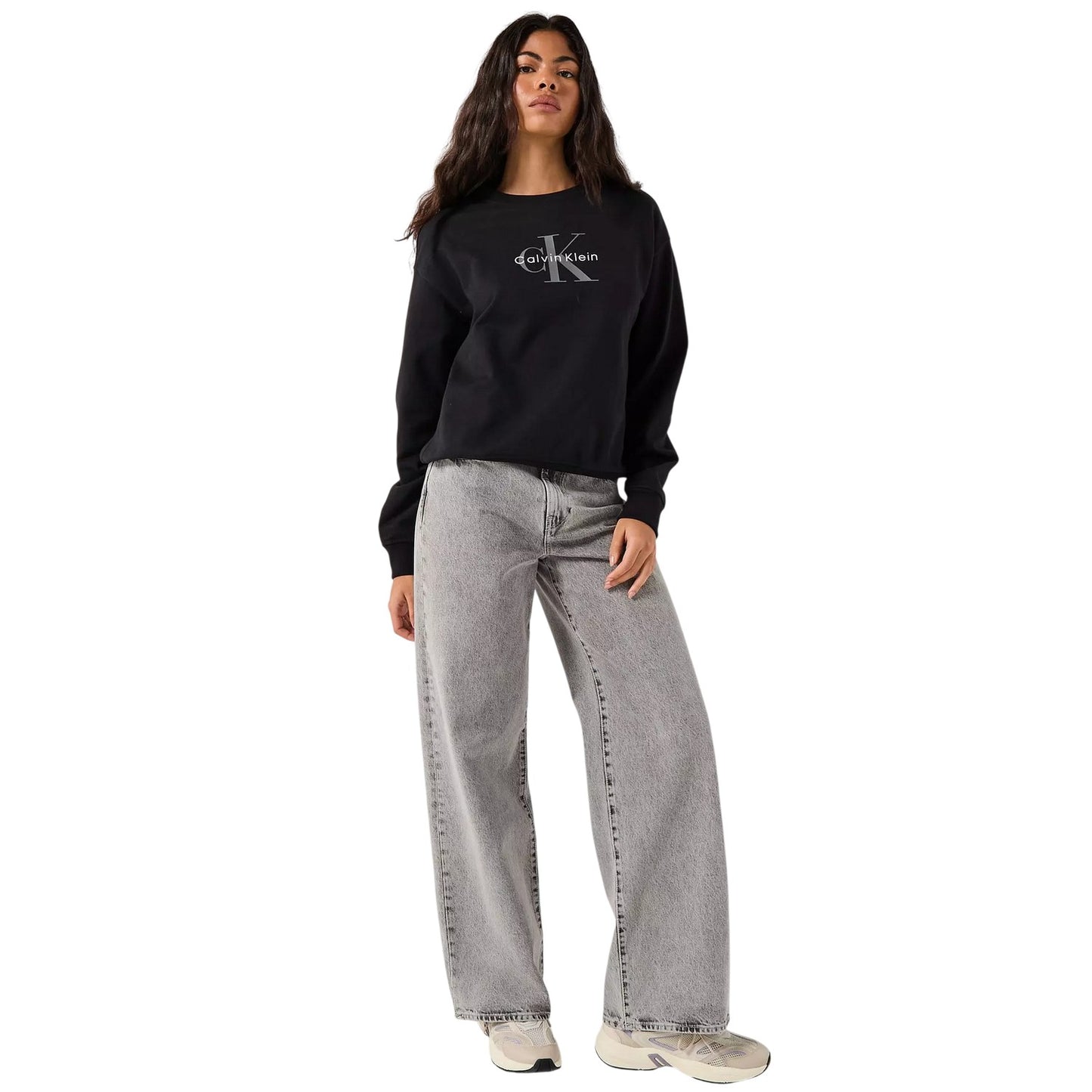 Black - Lifestyle - Calvin Klein Womens-Ladies Logo Long-Sleeved Sweatshirt
