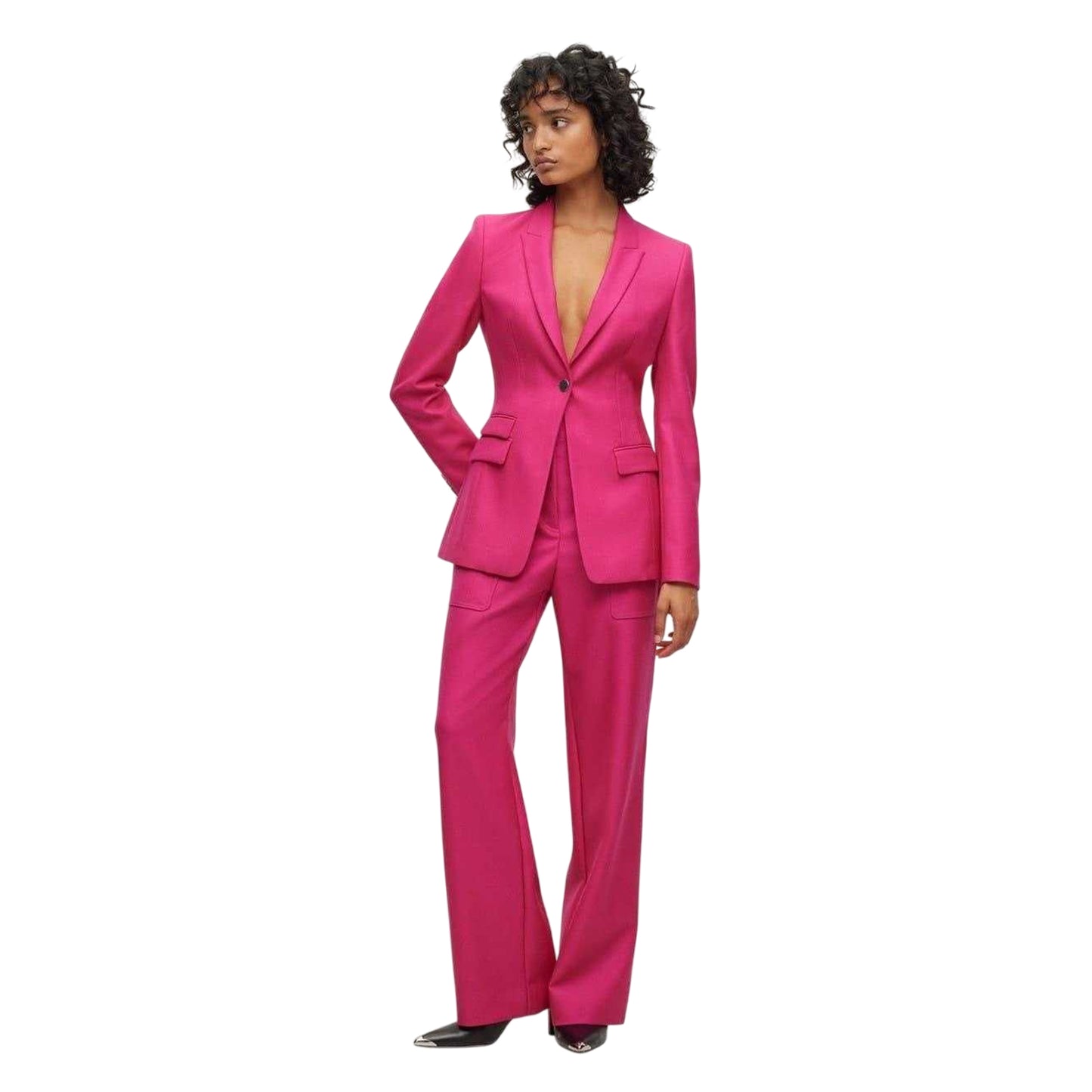 Bright Pink - Side - Boss Womens-Ladies Juicylara2 Slim Suit Jacket