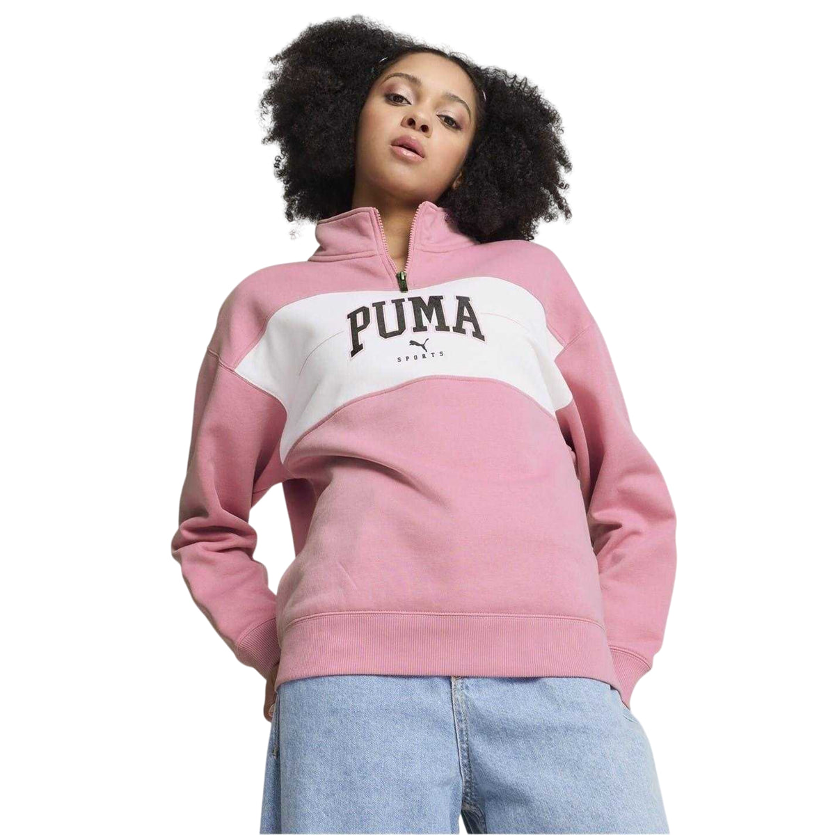 Mauved Out - Side - Puma Womens-Ladies Colour Block Zip Neck Sweatshirt