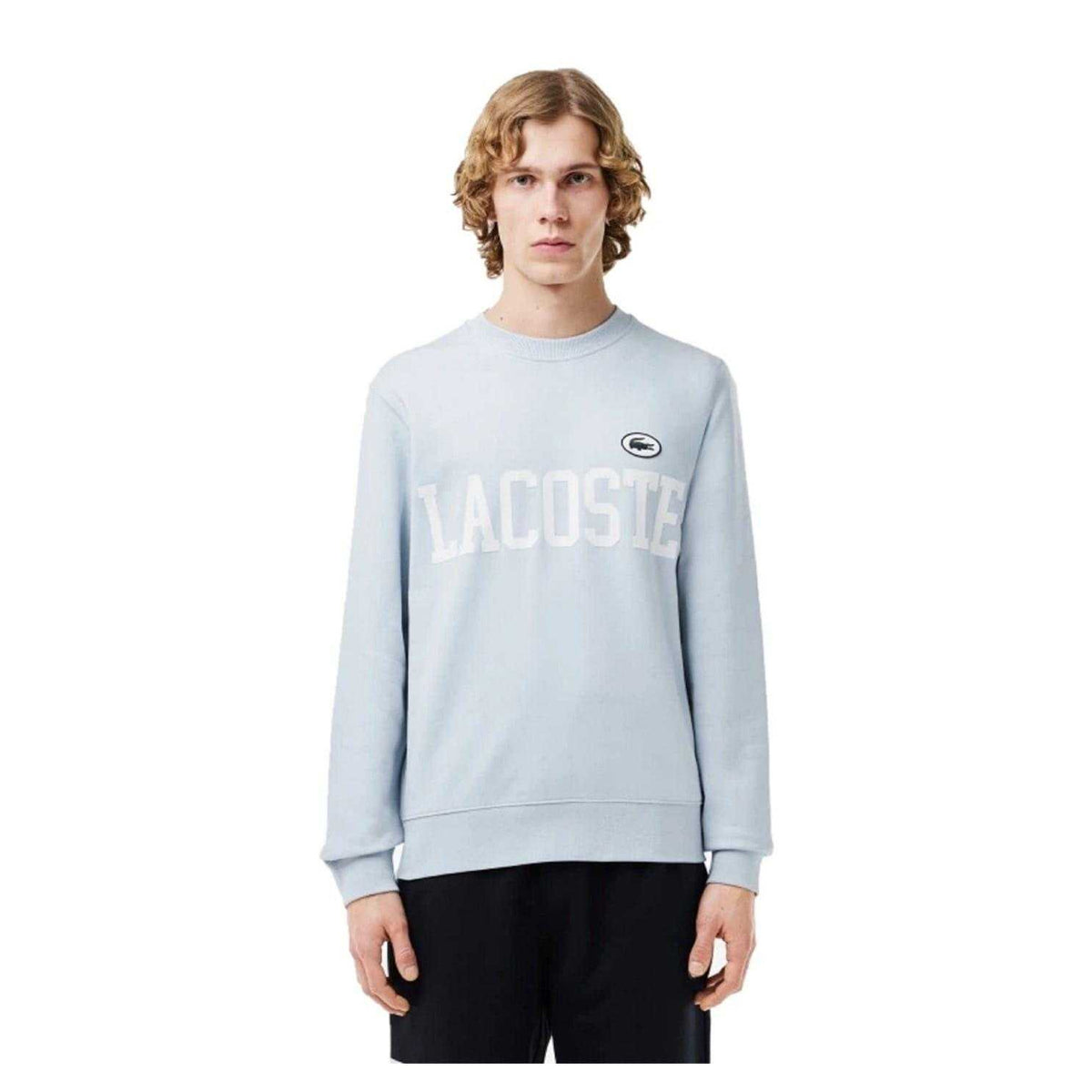 Blue - Side - Lacoste Mens Flock Print Fleece Sweatshirt