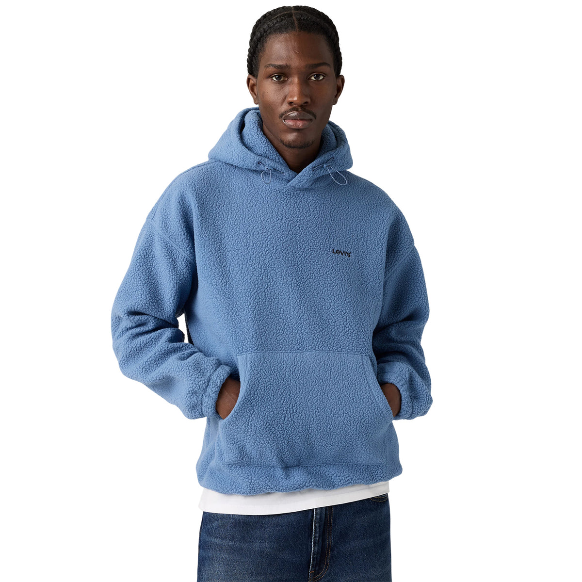 Blue - Side - Levis Mens Hooded Long-Sleeved Sweatshirt