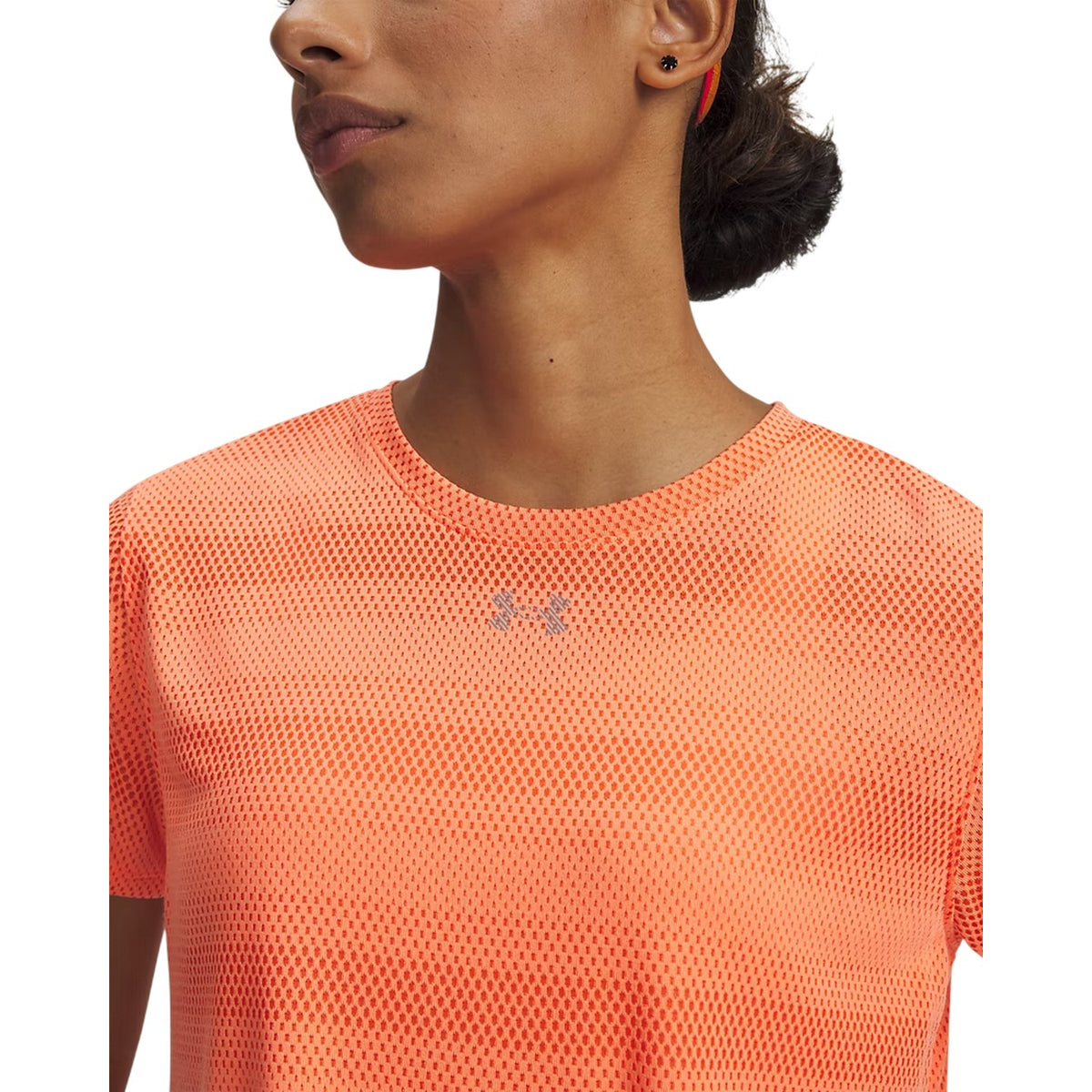 Orange - Side - Under Armour Womens-Ladies Velociti Striped Cropped Gym Top