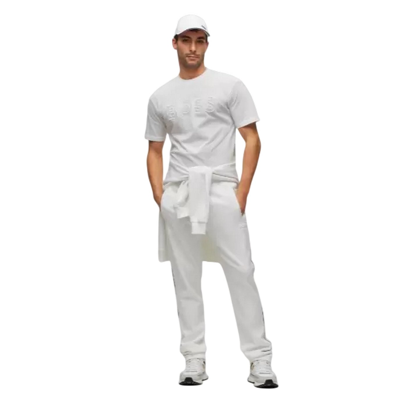 White - Lifestyle - Boss Mens Side Stripe Jogging Bottoms