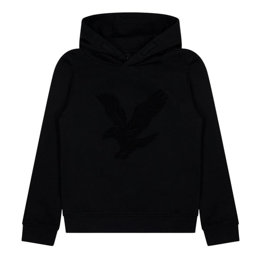 Black - Front - Lyle & Scott Childrens-Kids Eagle Towelling Logo Hoodie