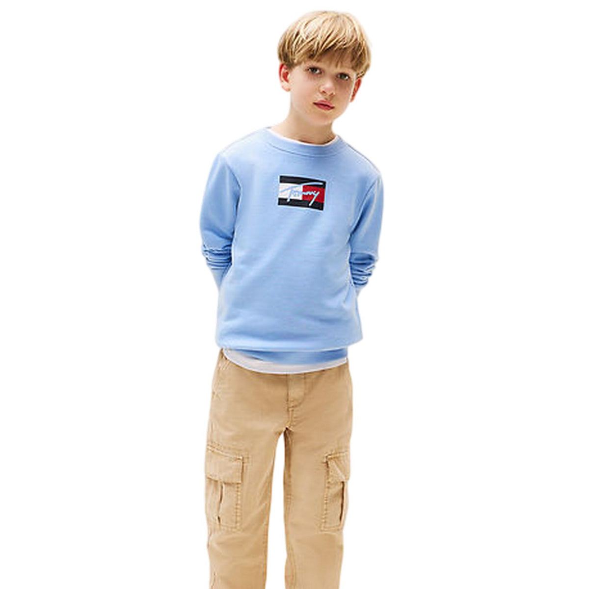 Cloud Blue - Lifestyle - Tommy Hilfiger Childrens-Kids Cotton Blend Crew Neck Regular Sweatshirt