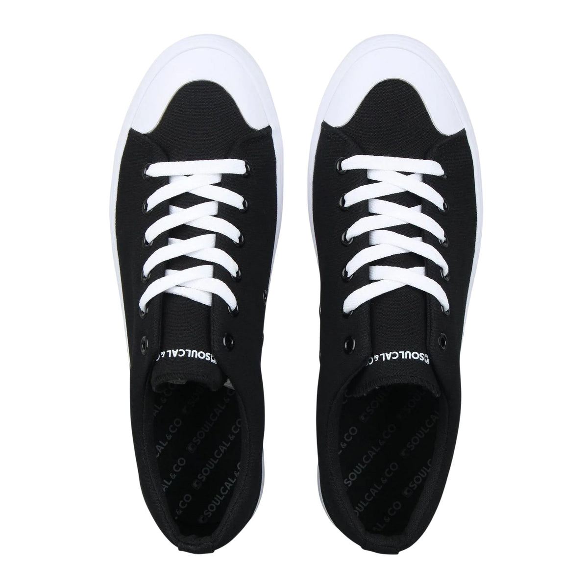 Black-White - Side - SoulCal Mens Canvas Trainers