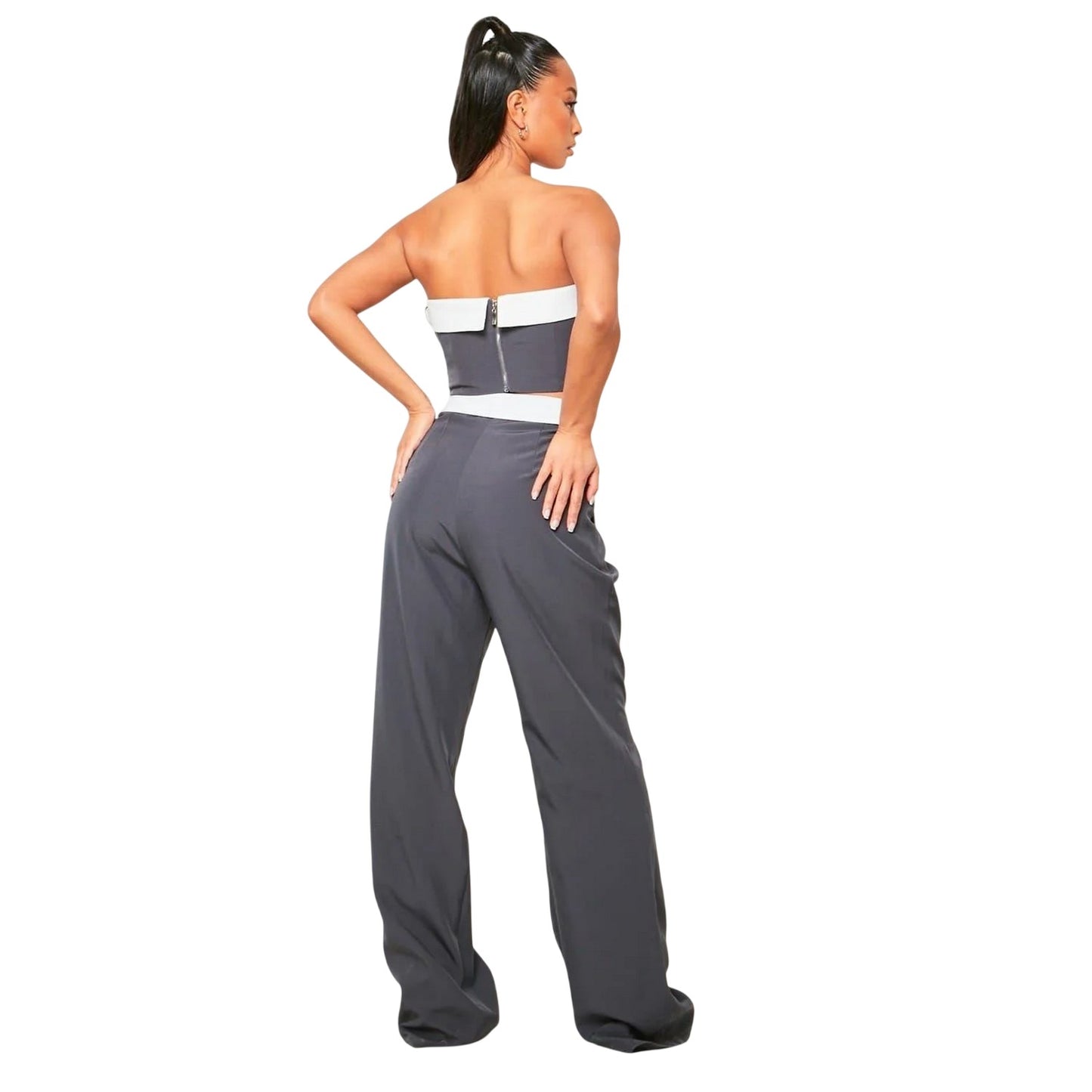 Charcoal - Back - Missy Empire Womens-Ladies Wide Leg Trousers