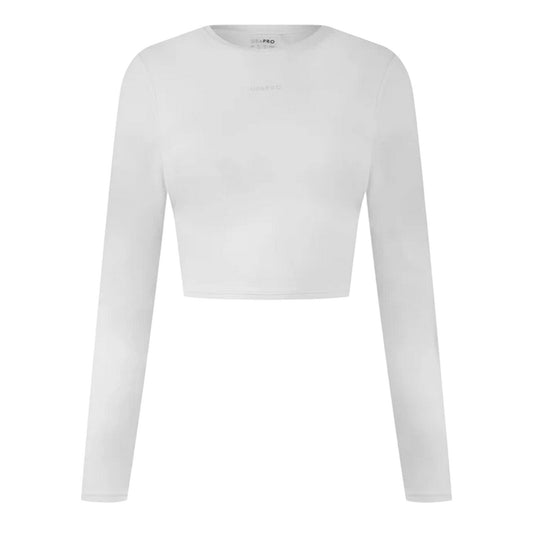 Cream - Front - USA Pro Womens-Ladies Logo Long-Sleeved Crop Top
