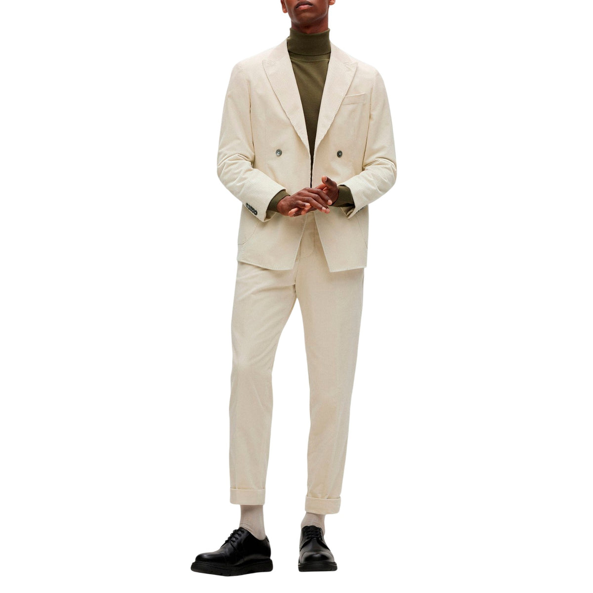 White - Side - Hugo Unisex Adult Perin Corduroy Pleated Trousers