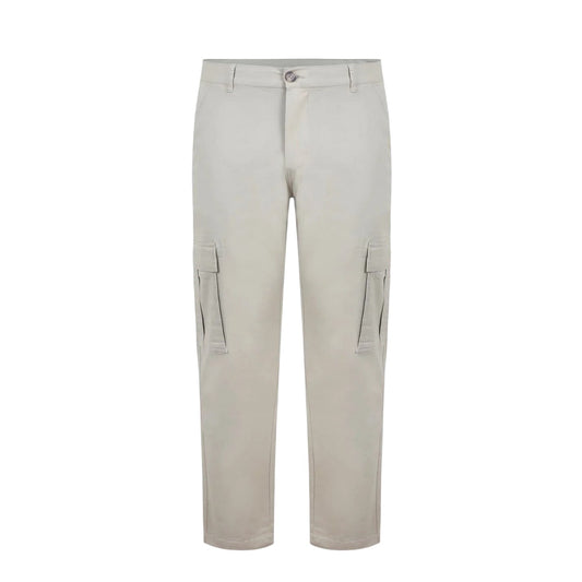 Sand - Front - Fabric Mens Cotton Blend Cargo Trousers