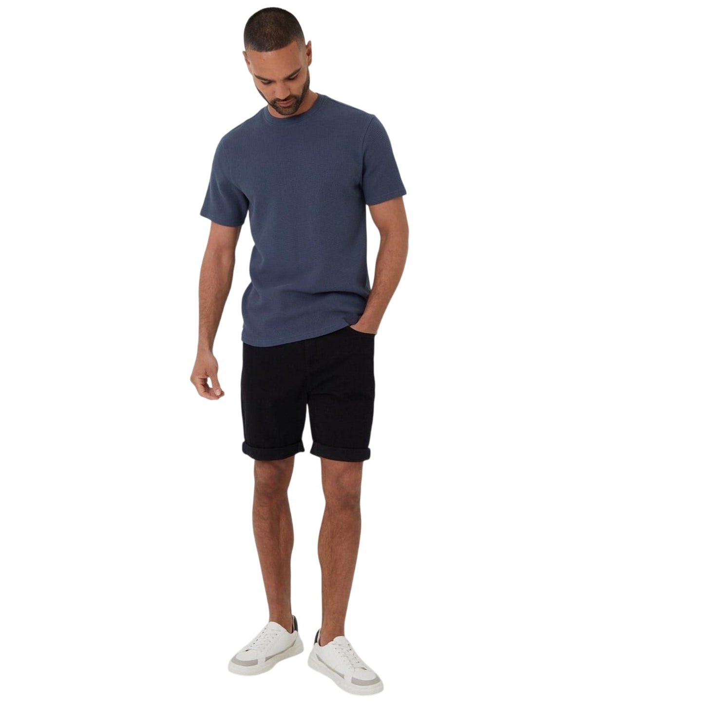 Denim Blue - Lifestyle - Threadbare Mens Waffle Regular T-Shirt