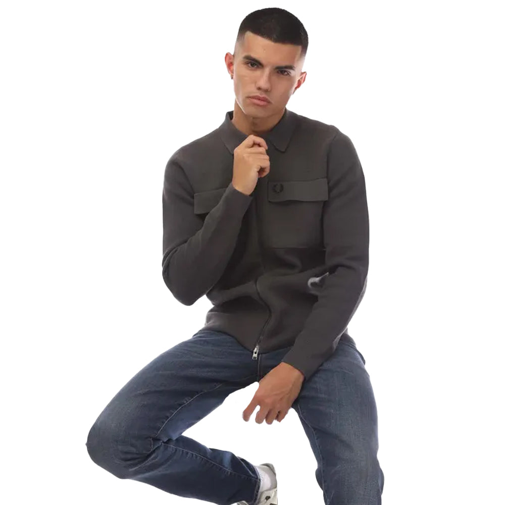 Gunmetal - Side - Fred Perry Mens Graphic Print Cardigan