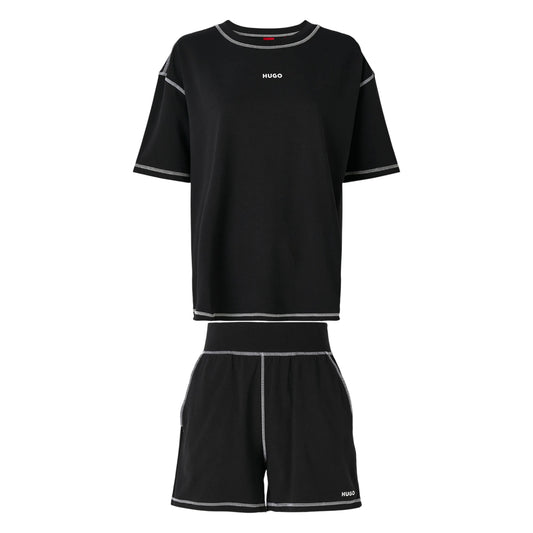 Black - Front - Hugo Womens-Ladies Nite Pyjama Set