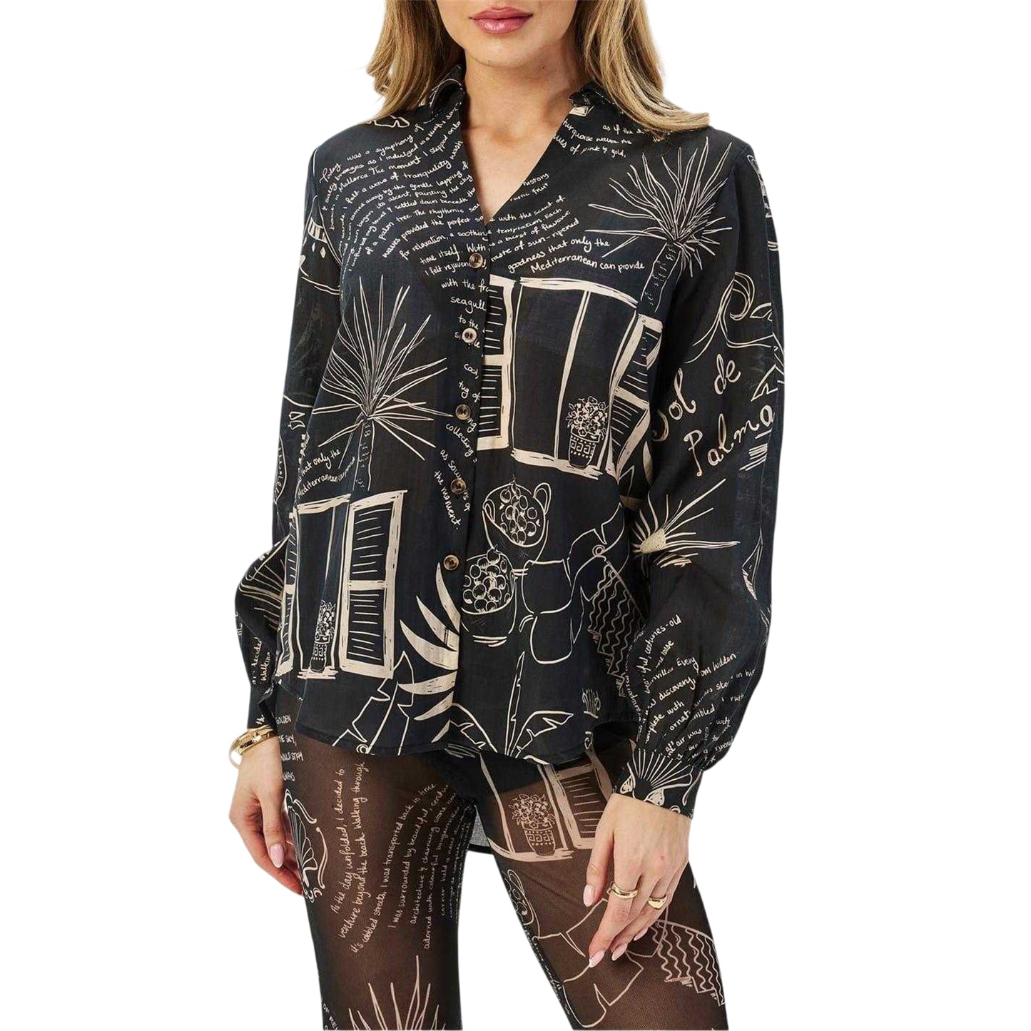 Black-White - Side - Never Fully Dressed Womens-Ladies Palma Miley Lyocell Long-Sleeved Shirt