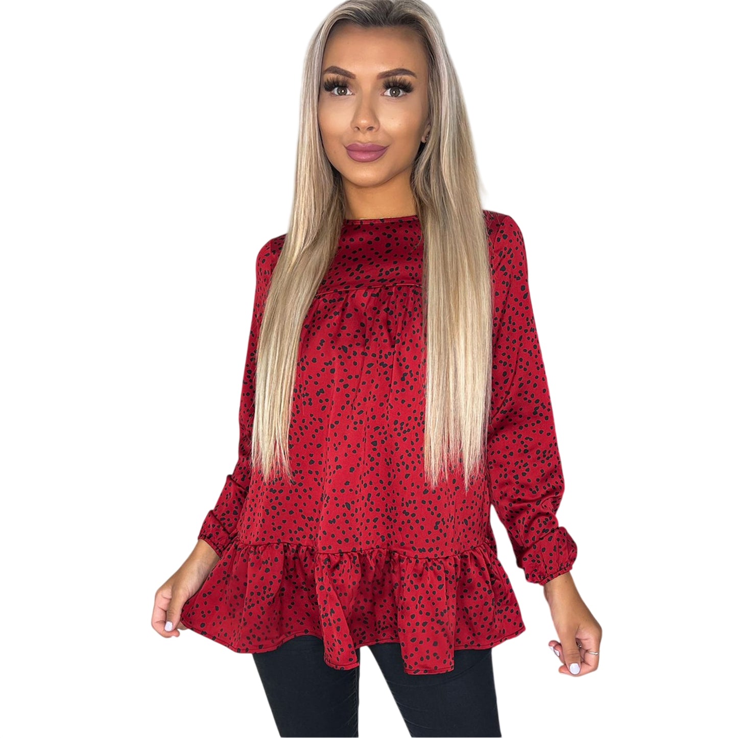 Red - Side - AX Paris Womens-Ladies Printed Long-Sleeved Smock Top