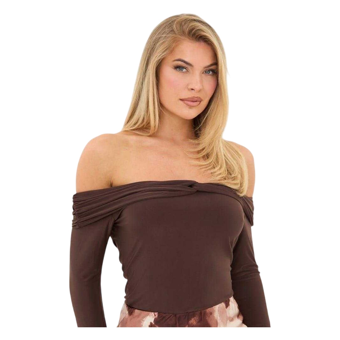 Brown - Back - I Saw It First Womens-Ladies Twisted Long-Sleeved Top