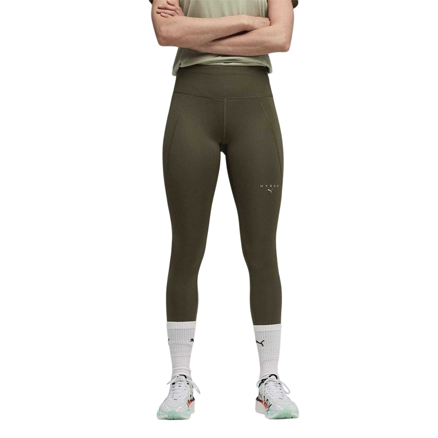 Dark Olive - Side - Puma Womens-Ladies Hyrox Performance Compression Tight Leggings