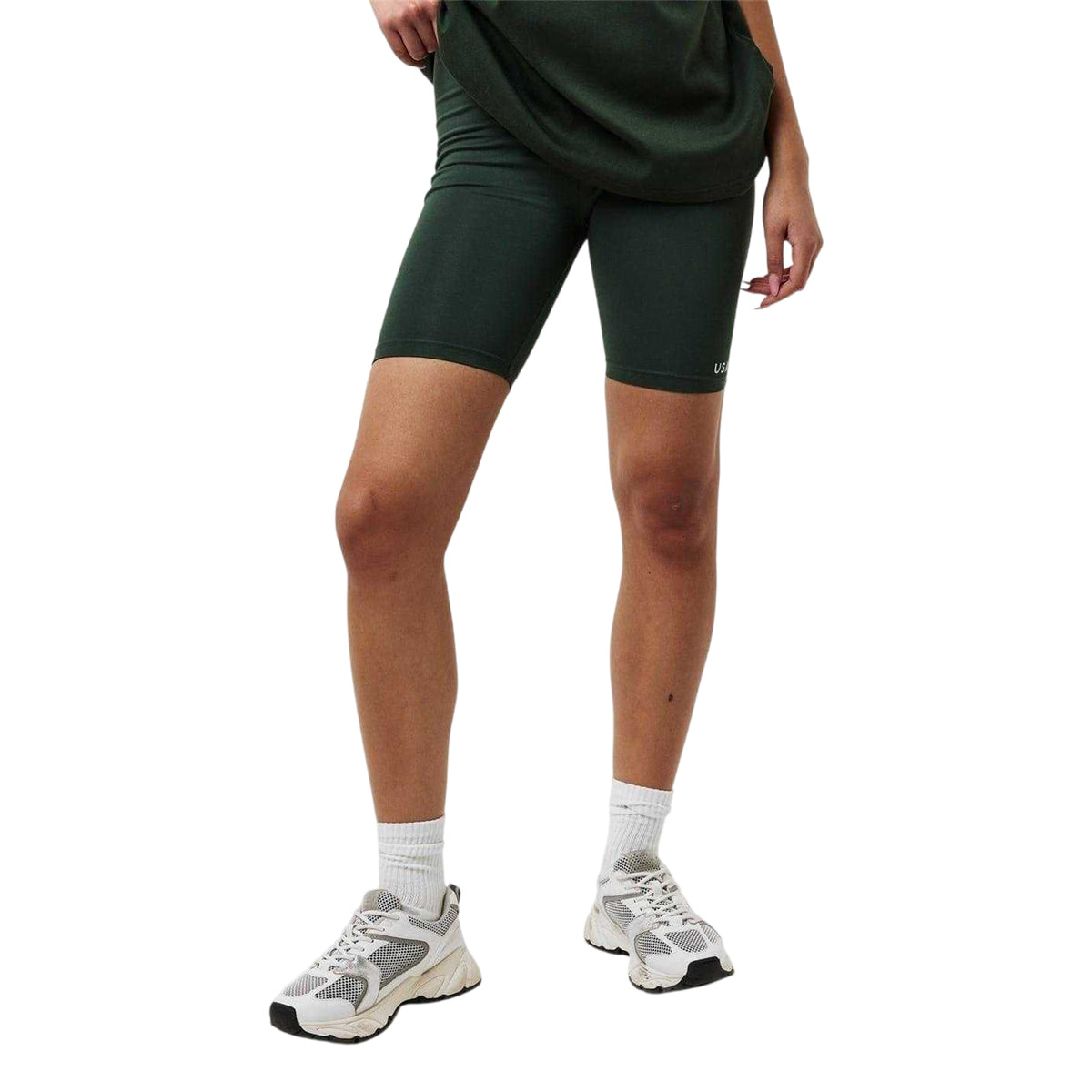 Khaki - Side - USA Pro Womens-Ladies Jersey Logo Slim Cycling Shorts