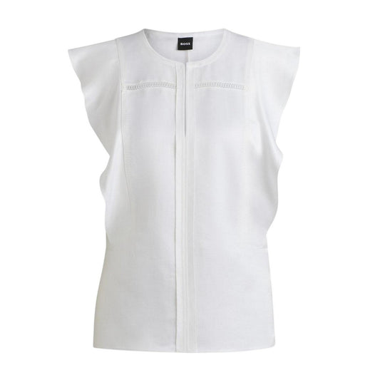 White - Front - Boss Womens-Ladies Keyhole Regular Ruffle Blouse