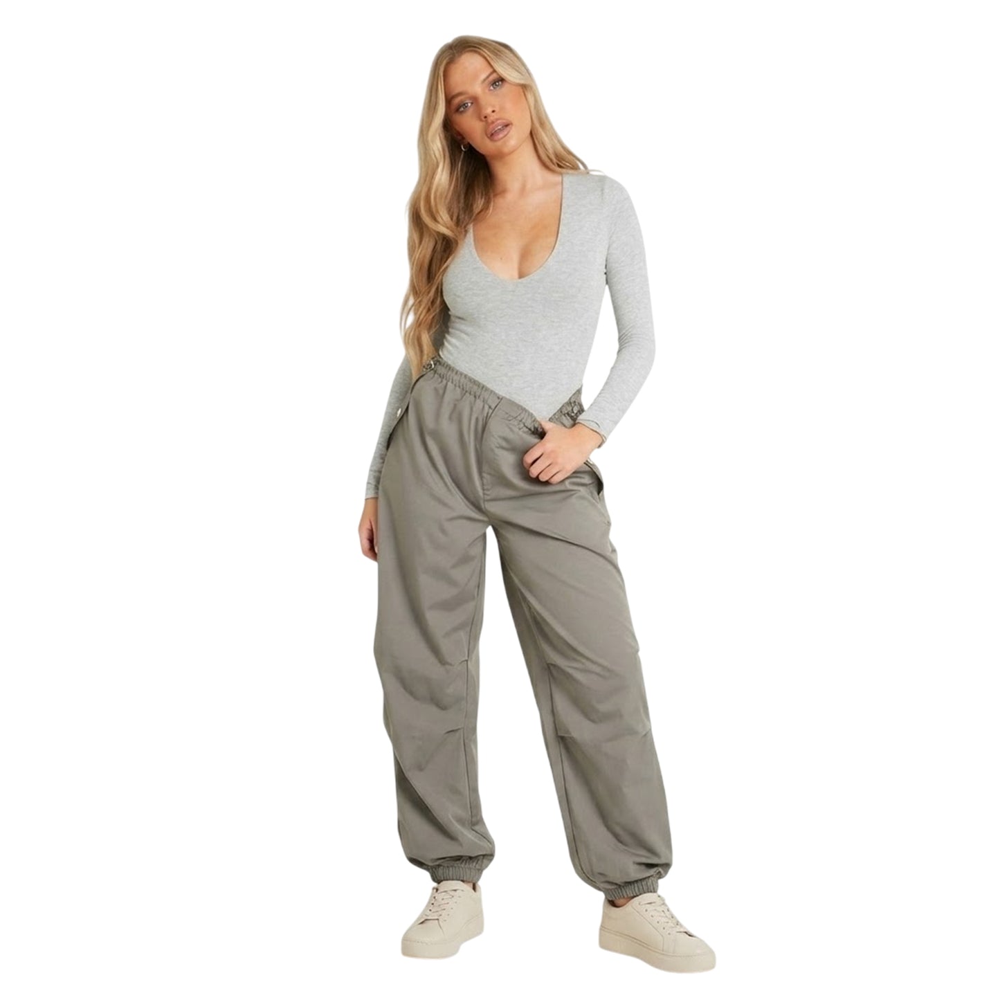 Grey - Back - Missy Empire Womens-Ladies Low Plunge Long-Sleeved Bodysuit