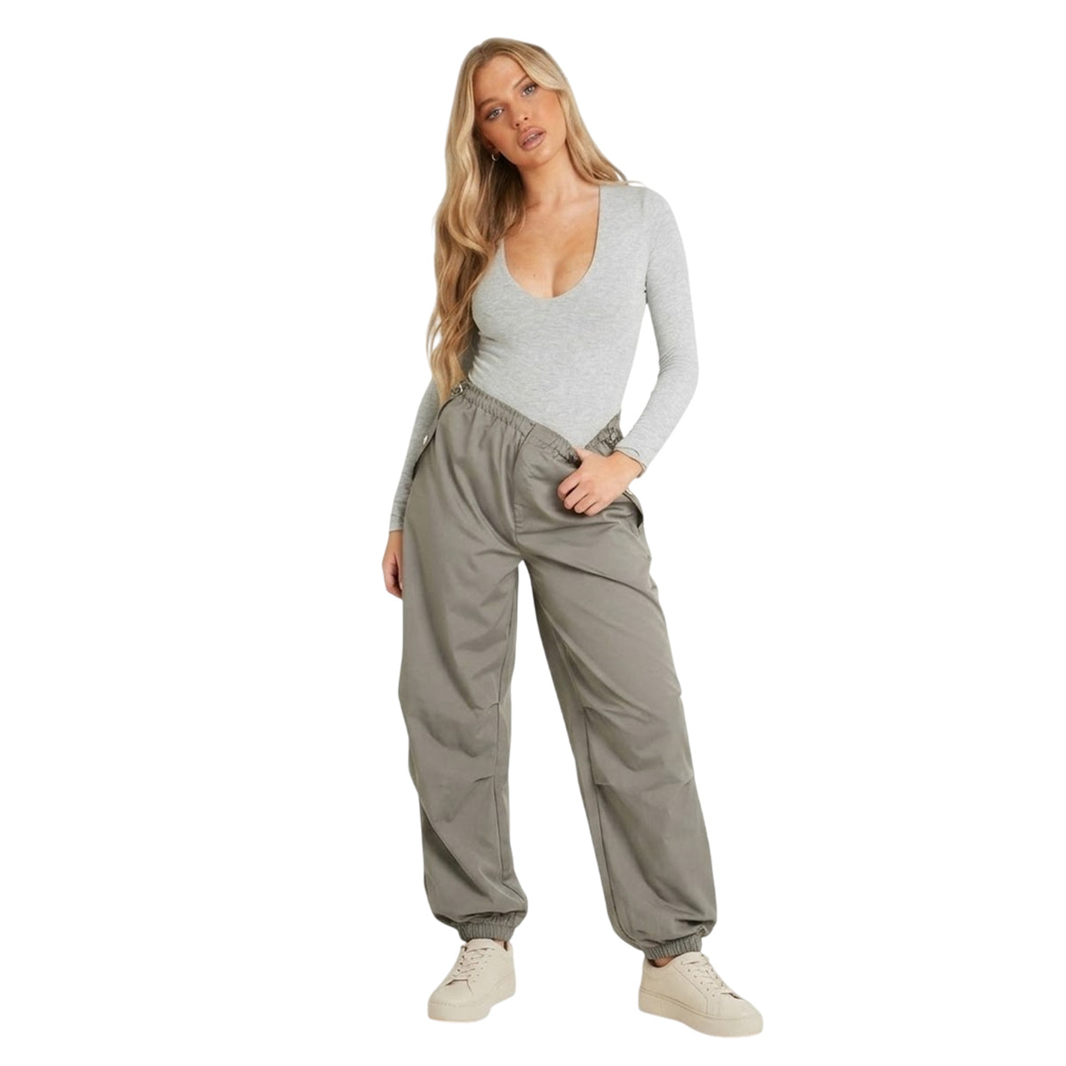 Grey - Back - Missy Empire Womens-Ladies Low Plunge Long-Sleeved Bodysuit