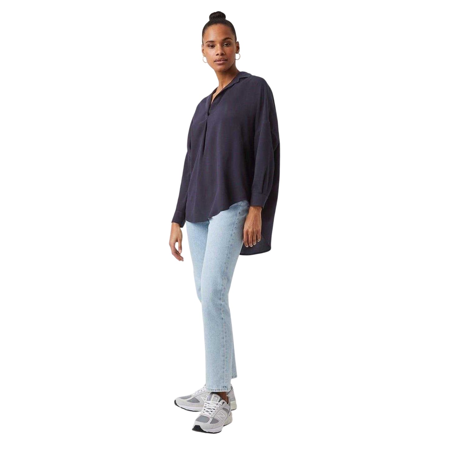 Blue - Side - French Connection Womens-Ladies Relaxed Fit Long-Sleeved Blouse
