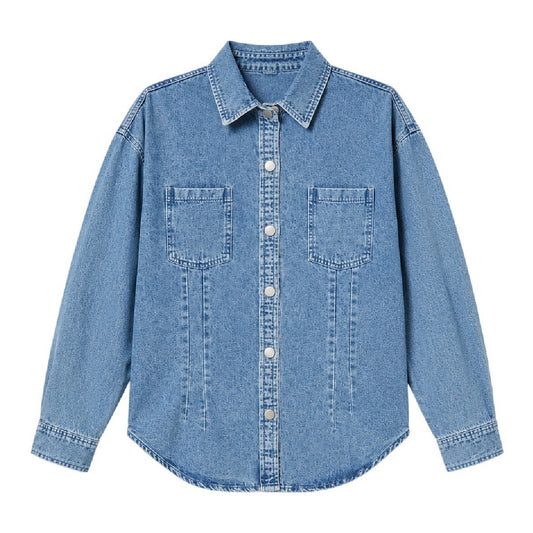 Blue - Front - Missy Empire Womens-Ladies Denim Seam Detail Fitted Shirt