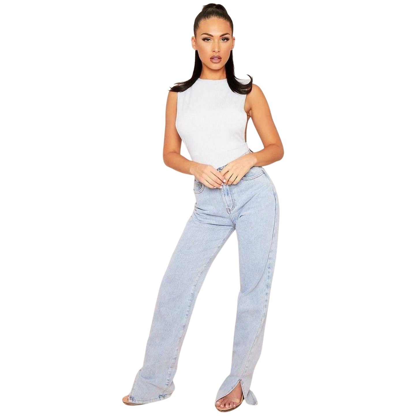 Grey - Back - Missy Empire Womens-Ladies Extreme Ribbed Cut Out Sleeveless Bodysuit