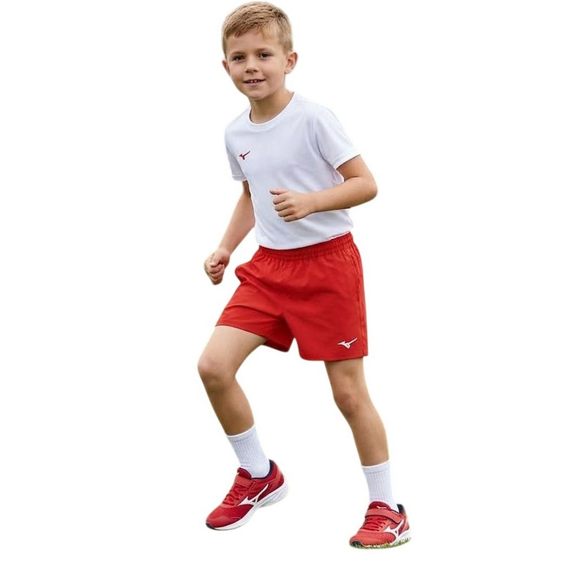 Red - Back - Mizuno Childrens-Kids Authentic Logo Shorts